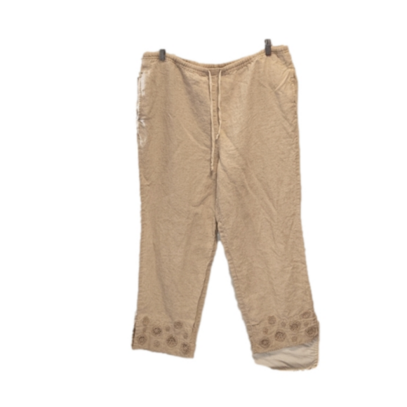 J.jill linen embroidered hem drawstring waist pants sz L - Picture 1 of 10